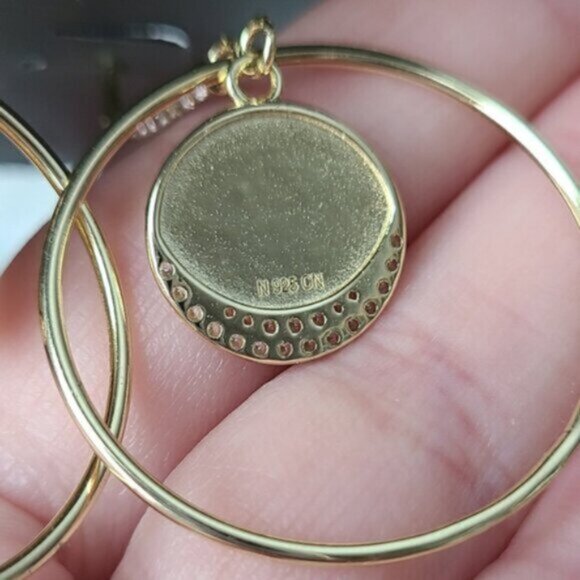 Isabella M Gold Plated Sterling Silver Round Circle Crystal Dangle Earrings - Picture 6 of 6